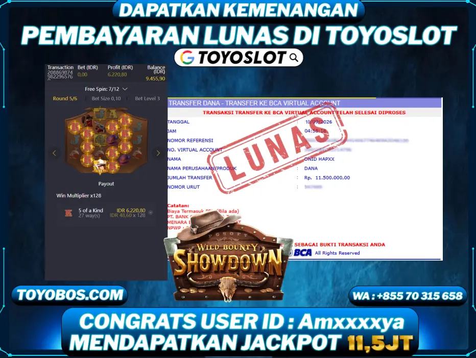 TOYOSLOT - BUKTI KEMENANGAN WILD BOUNTY SHOWDOWN Rp11,500,000,- LUNAS